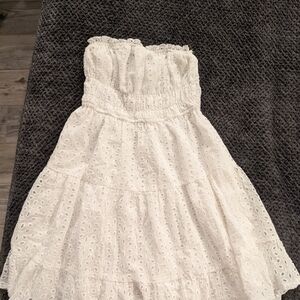 Elegant White Strapless Eyelet Dress